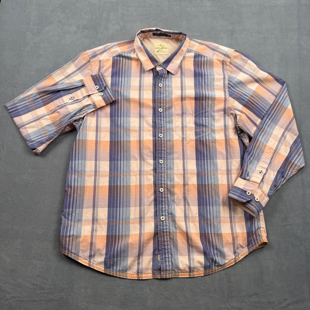 Tommy Bahama Button Front Shirt 100% Cotton Plaid Coastal Resortwear Casual XL